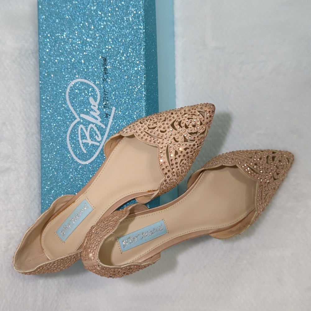 Blush Rhinestones Embellished D'orsay Flats - 7 - Blue by Betsey Johnson Lucy